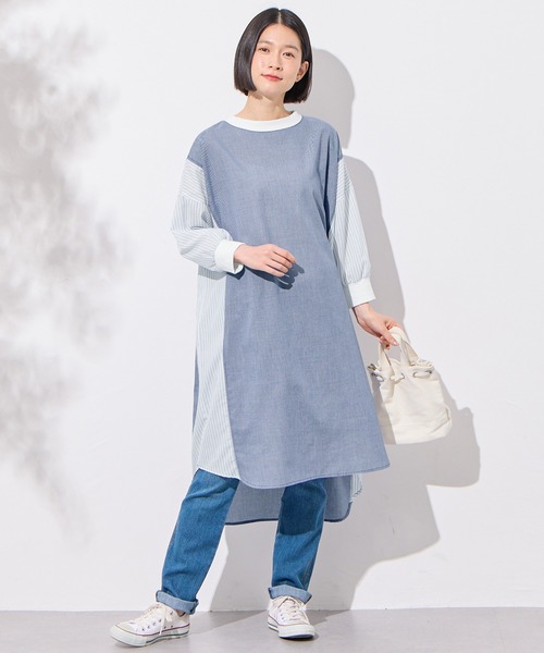 Viola e Viola(ヴィオラエヴィオラ)の「ストライプ切替ワンピース(ワンピース・レディース・ブラック/ブルー・MEDIUM/LARGE)」の6枚目の写真