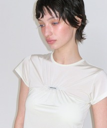 A'GEM/9 × .kom 『CRANK/クランク』 GLOSSY SHIRRING LOGO TOP/グロッシーシャーリングロゴトップス