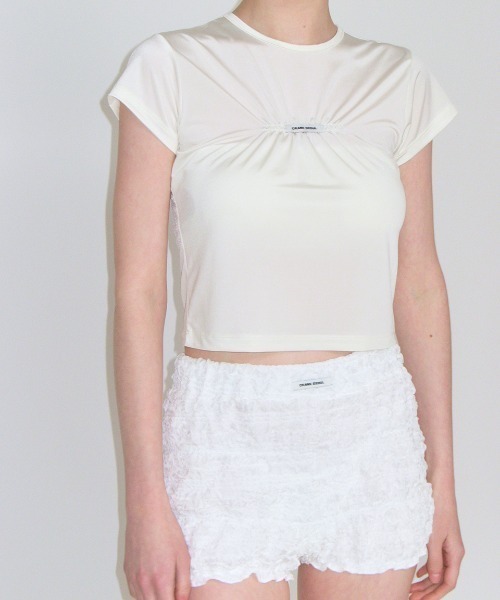 CRANK(クランク)の「A'GEM/9 × .kom 『CRANK/クランク』 GLOSSY SHIRRING LOGO TOP/グロッシーシャーリングロゴトップス(Tシャツ/カットソー・レディース・ブルー/アイボリー/シルバー・FREE)」の13枚目の写真