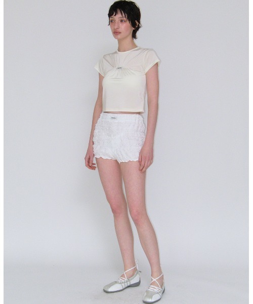 CRANK(クランク)の「A'GEM/9 × .kom 『CRANK/クランク』 GLOSSY SHIRRING LOGO TOP/グロッシーシャーリングロゴトップス(Tシャツ/カットソー・レディース・ブルー/アイボリー/シルバー・FREE)」の11枚目の写真