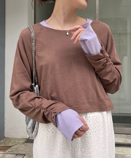 CIAOPANIC TYPY（チャオパニックティピー）の「カラーレイヤードシアーリブラグラントップス（Tシャツ/カットソー・レディース・オフホワイト/ブラウン/レッド/ネイビー・ONE SIZE）」の3枚目の写真