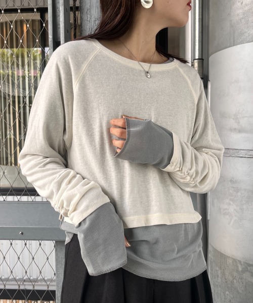 CIAOPANIC TYPY（チャオパニックティピー）の「カラーレイヤードシアーリブラグラントップス（Tシャツ/カットソー・レディース・オフホワイト/ブラウン/レッド/ネイビー・ONE SIZE）」の2枚目の写真