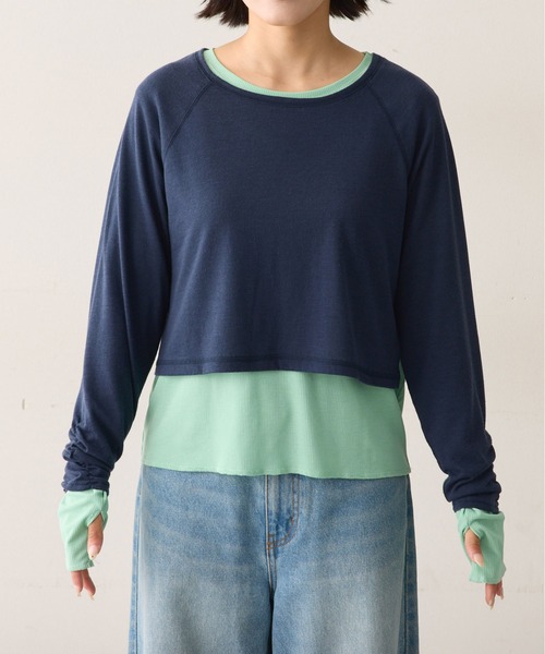 CIAOPANIC TYPY（チャオパニックティピー）の「カラーレイヤードシアーリブラグラントップス（Tシャツ/カットソー・レディース・オフホワイト/ブラウン/レッド/ネイビー・ONE SIZE）」の8枚目の写真