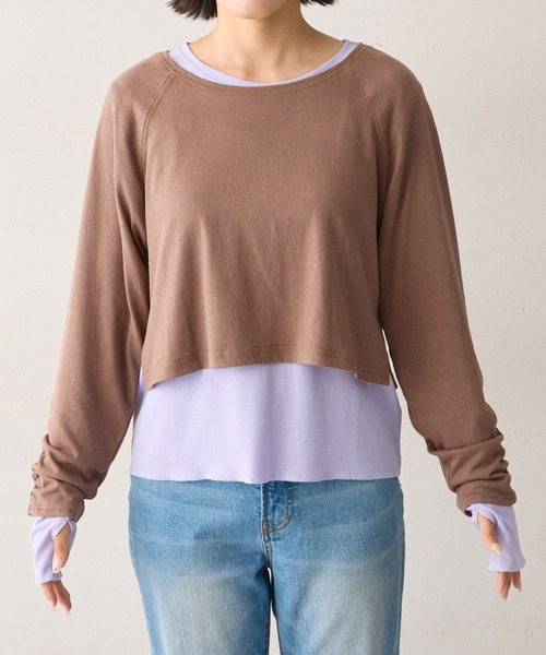 CIAOPANIC TYPY（チャオパニックティピー）の「カラーレイヤードシアーリブラグラントップス（Tシャツ/カットソー・レディース・オフホワイト/ブラウン/レッド/ネイビー・ONE SIZE）」の7枚目の写真