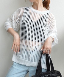 透かし編みニット メッシュプルオーバー