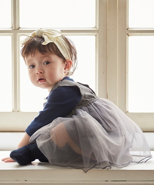 petit main（プティマイン）の「リボンつきチュールOPセット（セットアップ・キッズ・ライトグレー/ライトピンク/アイボリー・70cm/80ｃｍ）」の4枚目の写真