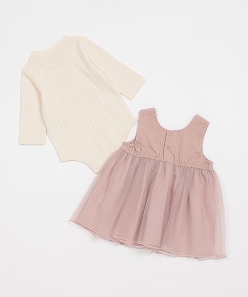 petit main（プティマイン）の「リボンつきチュールOPセット（セットアップ・キッズ・ライトグレー/ライトピンク/アイボリー・70cm/80ｃｍ）」の19枚目の写真