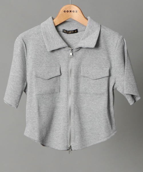 GORGE(ゴージ)の「《リブ素材×ZIPデザイン》レディース ショート丈 カーディガン ポケット付き 半袖 春夏秋(カーディガン/ボレロ・レディース・ブラック/オフホワイト/ベージュ/グレー・F)」の7枚目の写真