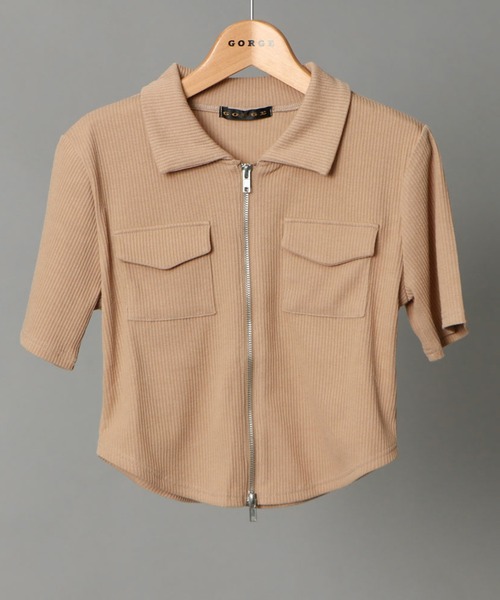 GORGE(ゴージ)の「《リブ素材×ZIPデザイン》レディース ショート丈 カーディガン ポケット付き 半袖 春夏秋(カーディガン/ボレロ・レディース・ブラック/オフホワイト/ベージュ/グレー・F)」の8枚目の写真