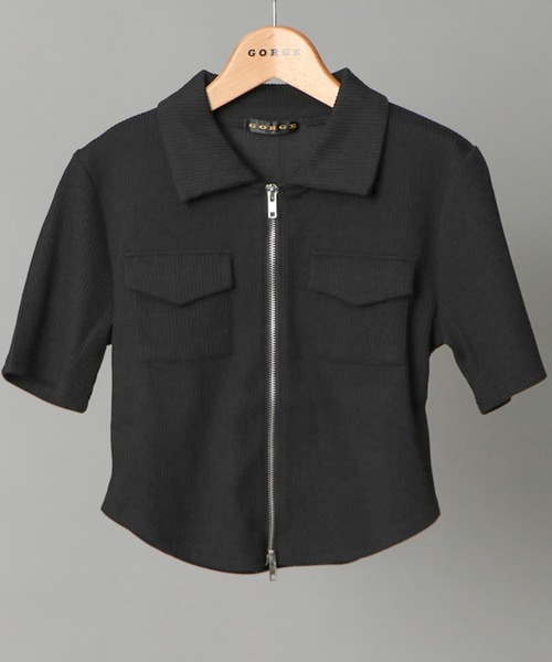 GORGE(ゴージ)の「《リブ素材×ZIPデザイン》レディース ショート丈 カーディガン ポケット付き 半袖 春夏秋(カーディガン/ボレロ・レディース・ブラック/オフホワイト/ベージュ/グレー・F)」の6枚目の写真