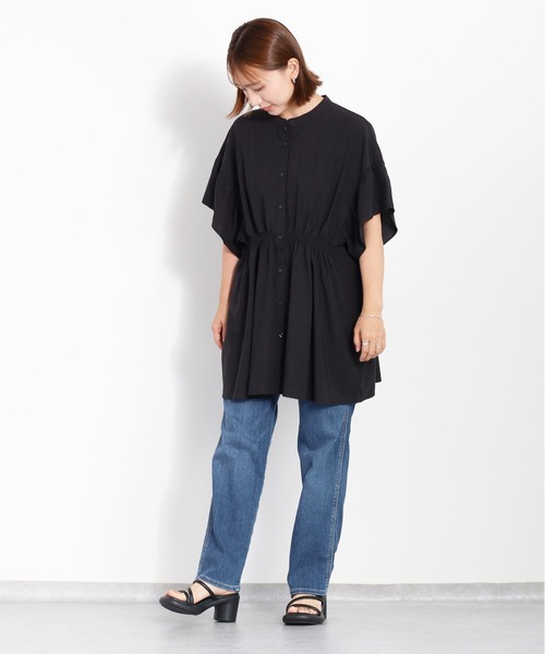 cepo（セポ）の「バンドカラーギャザーオーバーシャツ（シャツ/ブラウス・レディース・ブラック/オフホワイト/グリーン・M）」の22枚目の写真