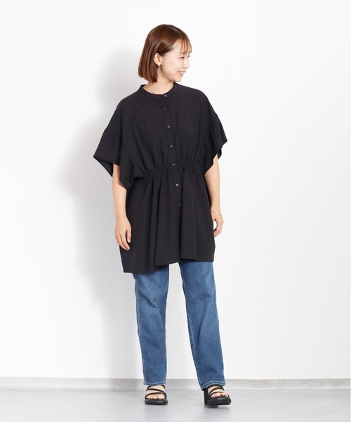 cepo（セポ）の「バンドカラーギャザーオーバーシャツ（シャツ/ブラウス・レディース・ブラック/オフホワイト/グリーン・M）」の21枚目の写真