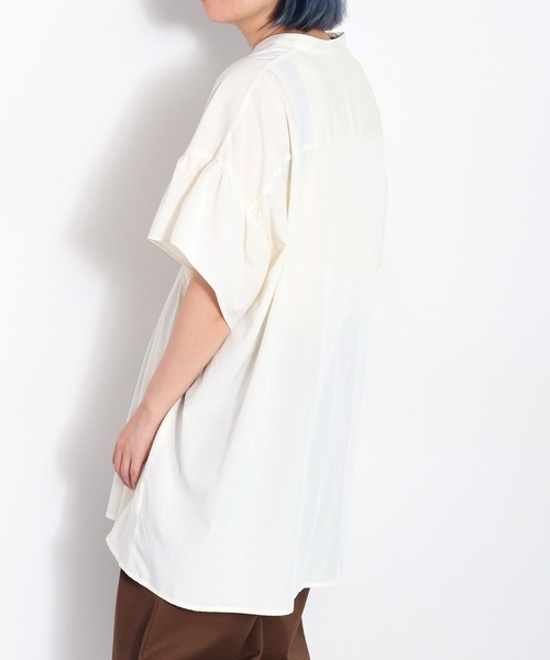 cepo（セポ）の「バンドカラーギャザーオーバーシャツ（シャツ/ブラウス・レディース・ブラック/オフホワイト/グリーン・M）」の5枚目の写真