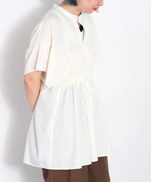 cepo（セポ）の「バンドカラーギャザーオーバーシャツ（シャツ/ブラウス・レディース・ブラック/オフホワイト/グリーン・M）」の8枚目の写真