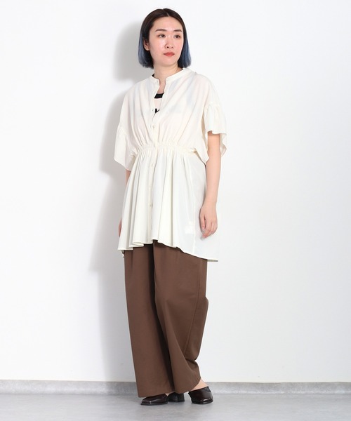 cepo（セポ）の「バンドカラーギャザーオーバーシャツ（シャツ/ブラウス・レディース・ブラック/オフホワイト/グリーン・M）」の11枚目の写真