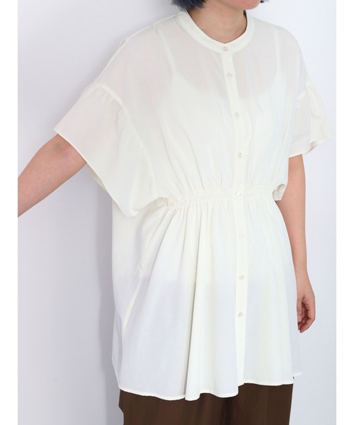 cepo（セポ）の「バンドカラーギャザーオーバーシャツ（シャツ/ブラウス・レディース・ブラック/オフホワイト/グリーン・M）」の10枚目の写真