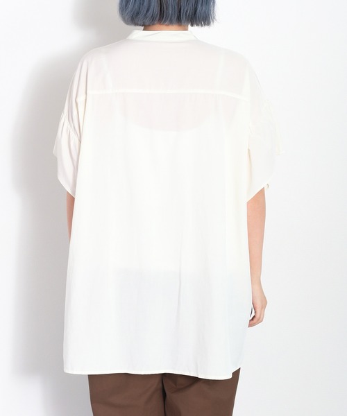 cepo（セポ）の「バンドカラーギャザーオーバーシャツ（シャツ/ブラウス・レディース・ブラック/オフホワイト/グリーン・M）」の7枚目の写真