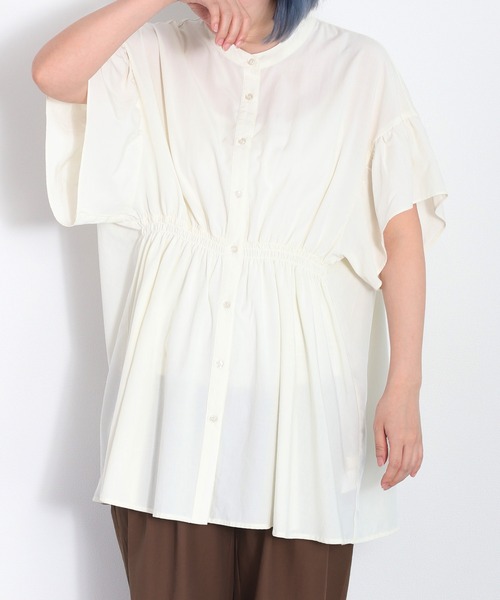 cepo（セポ）の「バンドカラーギャザーオーバーシャツ（シャツ/ブラウス・レディース・ブラック/オフホワイト/グリーン・M）」の9枚目の写真