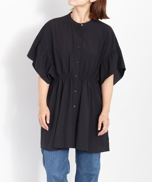 cepo（セポ）の「バンドカラーギャザーオーバーシャツ（シャツ/ブラウス・レディース・ブラック/オフホワイト/グリーン・M）」の17枚目の写真