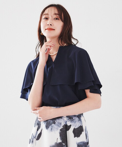 【セール】【二の腕カバー/パウダータッチ】ケープデザインブラウス(シャツ/ブラウス)|UNTITLED(アンタイトル)