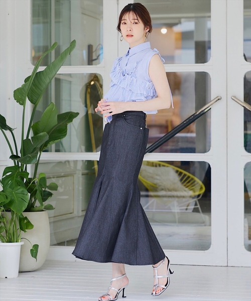 SWINGLE（スウィングル）の「ノースリーブシャツ×ビスチェセットブラウス（シャツ/ブラウス・レディース・ブルー系その他4/グレー系その他4/ブラック・FREE）」の7枚目の写真