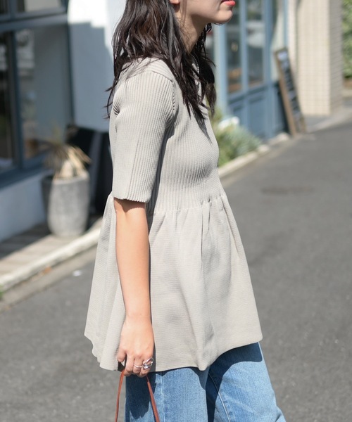 美品【ジェンヌ】ボリュームフリル 半袖サマーニット マリンテイスト 綺麗め 濃紺 美品【ジェンヌ】ボリュームフリル 半袖サマーニット マリン