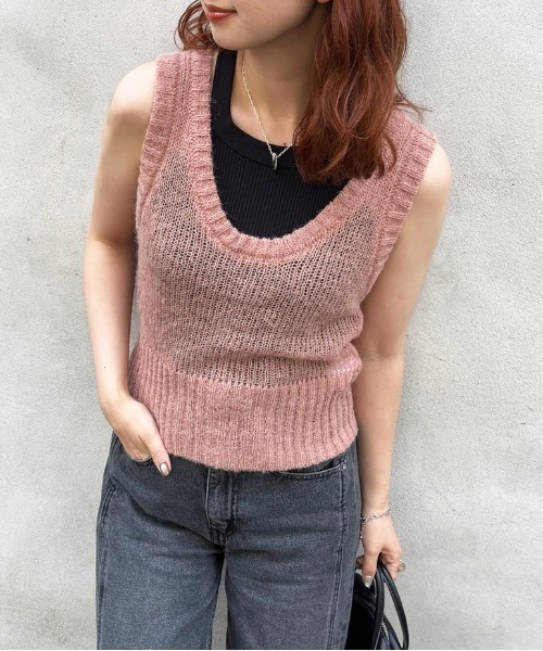 セール】モヘアタッチシアーニットベスト（ニット/セーター）｜DOUBLE