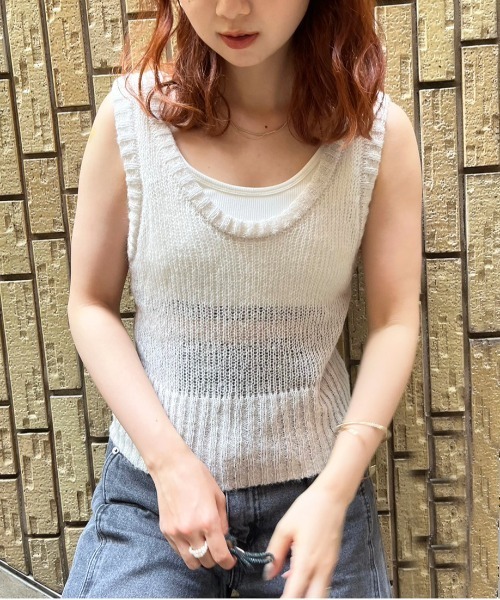 新品・タグ付き【テニス】モーデュロイニット キルトベスト レディース XL セール】モヘアタッチシアーニットベスト（ニット/セーター）｜DOUBLE