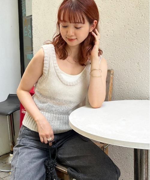 新品・タグ付き【テニス】モーデュロイニット キルトベスト レディース XL セール】モヘアタッチシアーニットベスト（ニット/セーター）｜DOUBLE