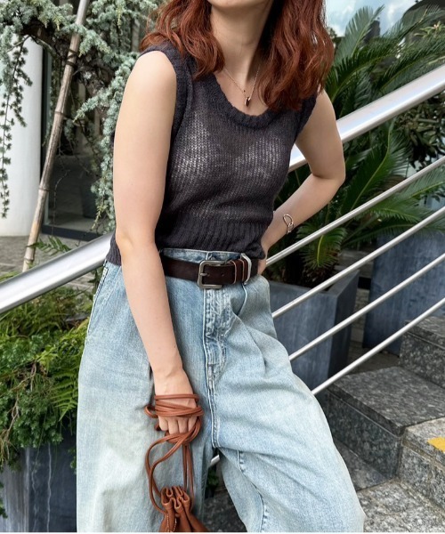 DOUBLE NAME(ダブルネーム)の「モヘアタッチシアーニットベスト(ニット/セーター・レディース・ピンク/スミクロ/ブルー/オフホワイト・FREE)」の13枚目の写真