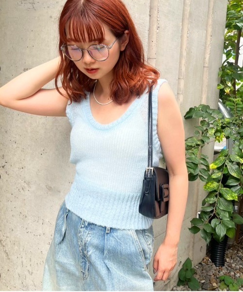 DOUBLE NAME(ダブルネーム)の「モヘアタッチシアーニットベスト(ニット/セーター・レディース・ピンク/スミクロ/ブルー/オフホワイト・FREE)」の22枚目の写真