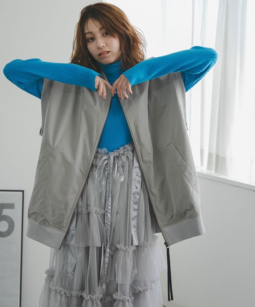 bohmal(ボマール)の「オーバーサイズMA-1ベスト(ライダースジャケット・レディース・グレー/アイボリー・MEDIUM)」の17枚目の写真