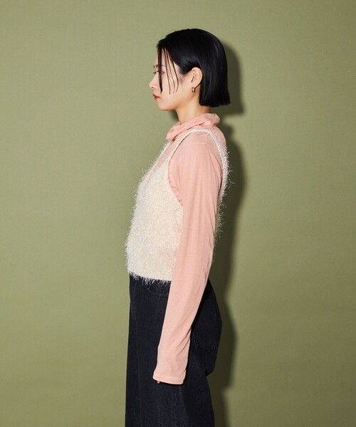 CITEN　フリンジキャミソール　ラメシアーユルトップ　フロントスリットTシャツ CITEN フリンジキャミソール ラメシアーユルトップ フロント