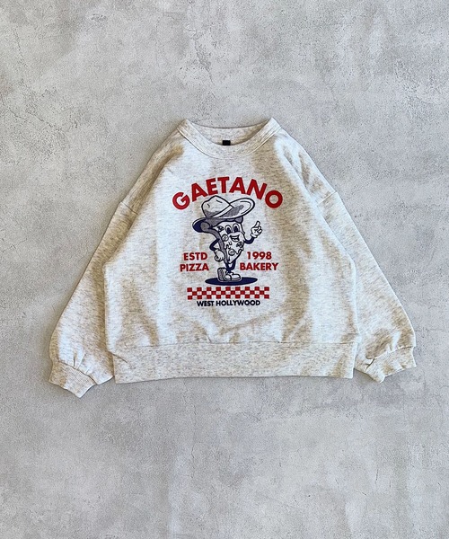 Life Support Products（ライフサポートプロダクツ）の「L/Sプリントトレーナー（スウェット・キッズ・チャコール/オフホワイト/杢グレー/グリーン/ピンク/モカ/ネイビー/マスタード/ホワイト系その他/レッド・100/95/90/80/110/150/140/130/120）」の3枚目の写真