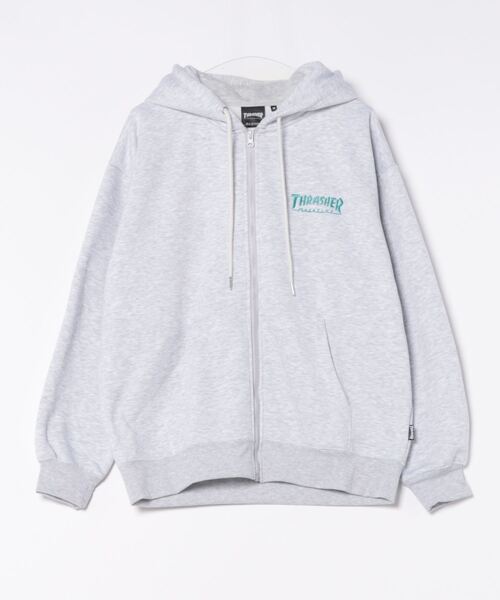 THRASHER(スラッシャー)の「【THRASHER/スラッシャー】裏起毛ワンポイント刺繍ジップアップパーカー(パーカー・メンズ・ブラック/グレー/ダークグリーン/ホワイト・LARGE/MEDIUM)」の3枚目の写真