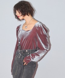 ELLEgirl | 配色ベロアパフスリーブトップス(Tシャツ/カットソー)