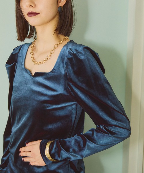 ELLEgirl（エルガール）の「配色ベロアパフスリーブトップス（Tシャツ/カットソー・レディース・ネイビー/ピンク・FREE）」の7枚目の写真