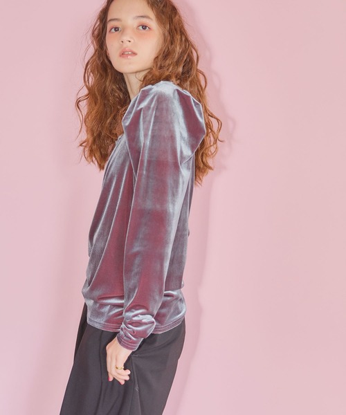 ELLEgirl（エルガール）の「配色ベロアパフスリーブトップス（Tシャツ/カットソー・レディース・ネイビー/ピンク・FREE）」の13枚目の写真