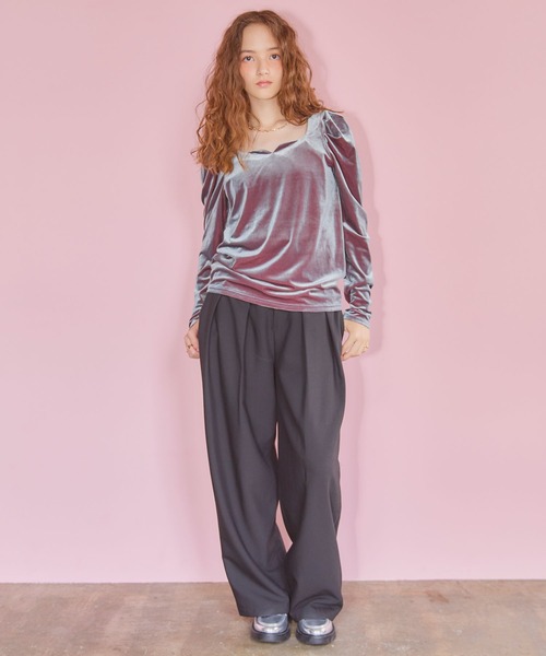 ELLEgirl（エルガール）の「配色ベロアパフスリーブトップス（Tシャツ/カットソー・レディース・ネイビー/ピンク・FREE）」の17枚目の写真