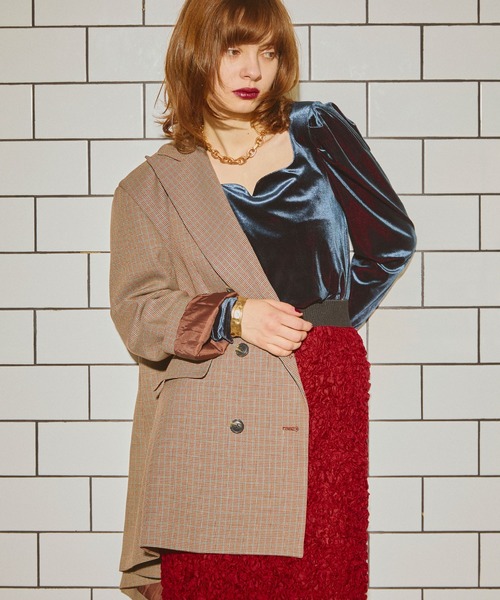 ELLEgirl（エルガール）の「配色ベロアパフスリーブトップス（Tシャツ/カットソー・レディース・ネイビー/ピンク・FREE）」の9枚目の写真