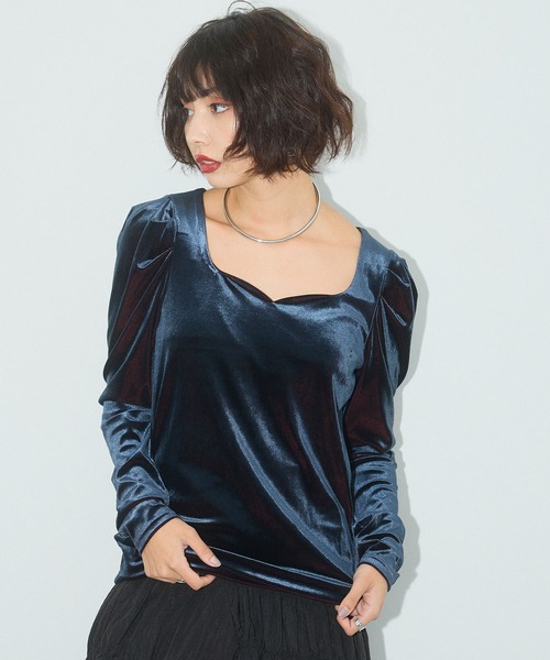 ELLEgirl（エルガール）の「配色ベロアパフスリーブトップス（Tシャツ/カットソー・レディース・ネイビー/ピンク・FREE）」の19枚目の写真