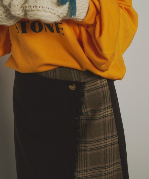 Unitage（ユニテージ）の「チェックコンビラップスカート（スカート・レディース・オレンジ/ブルー/ダークブラウン/ネイビー・FREE）」の18枚目の写真