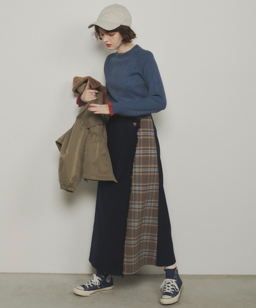 Unitage（ユニテージ）の「チェックコンビラップスカート（スカート・レディース・オレンジ/ブルー/ダークブラウン/ネイビー・FREE）」の17枚目の写真