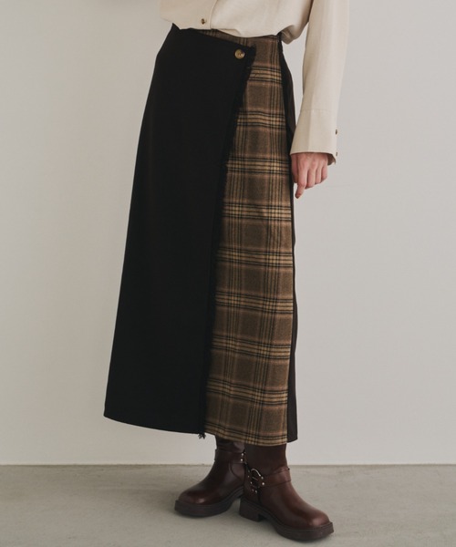 Unitage（ユニテージ）の「チェックコンビラップスカート（スカート・レディース・オレンジ/ブルー/ダークブラウン/ネイビー・FREE）」の7枚目の写真