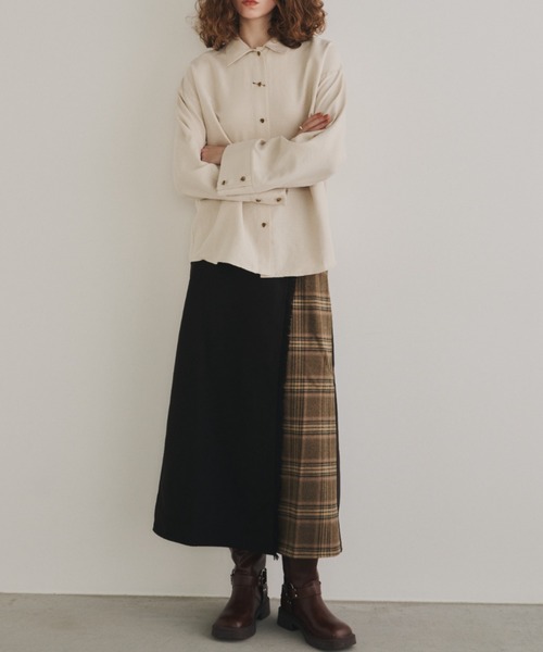 Unitage（ユニテージ）の「チェックコンビラップスカート（スカート・レディース・オレンジ/ブルー/ダークブラウン/ネイビー・FREE）」の5枚目の写真
