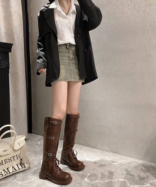 Arpege story バックルロングブーツ　茶 バックルロングブーツ | ブーツ | Arpege story（アルページュ