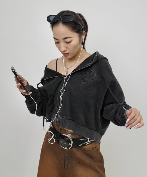 WHO'S WHO gallery（フーズフーギャラリー）の「【SLOPPY/スロッピー】刺繍ロゴジップパーカー（パーカー・レディース・グレー/チャコールグレー/ネイビー/ライトグレー・FREE）」の12枚目の写真