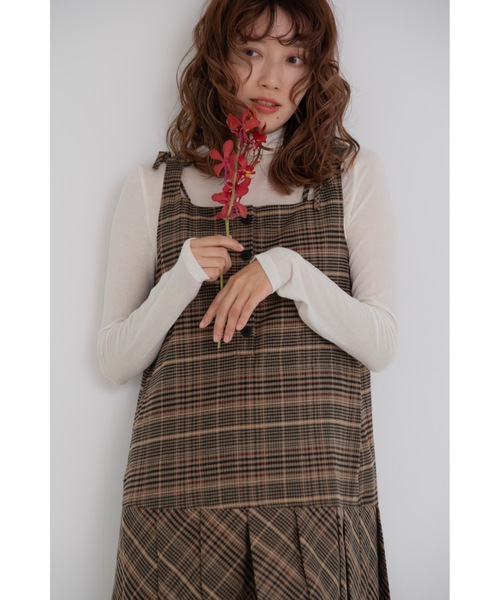 JUMELLE（ジュメロ）の「pleats check mini op（ワンピース・レディース・ブラウン・FREE）」の4枚目の写真