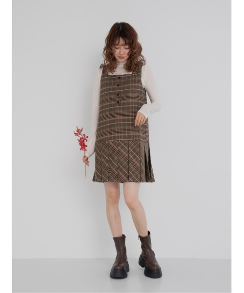 JUMELLE（ジュメロ）の「pleats check mini op（ワンピース・レディース・ブラウン・FREE）」の6枚目の写真