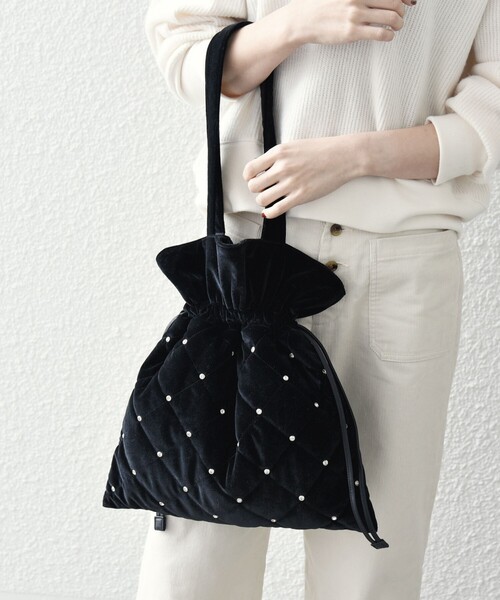 SHIPS any: ビジュー ポリエステル ベロア キルティング ドロスト